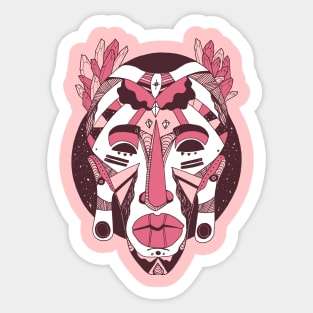 Pink and White African Mask 1 Sticker